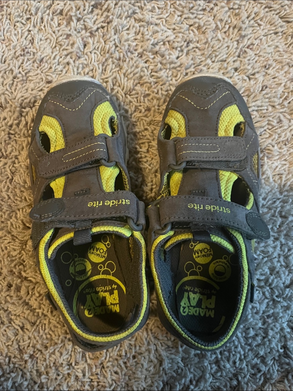 Stride Rite Gray and Yellow Kids Hook-and-Loop Sandals